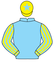 LIGHT BLUE, light blue & yellow striped sleeves, yellow cap, light blue star