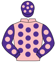 PINK, purple spots, purple sleeves, pink spots, purple cap, pink spots                                                                                