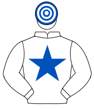 WHITE, royal blue star, hooped cap