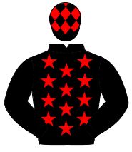 BLACK, red stars, black sleeves, red diamonds on cap                                                                                                  