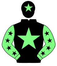 BLACK, light green star, light green sleeves, black stars, black cap, light green star