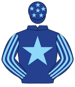 DARK BLUE, light blue star, striped sleeves, dark blue cap, light blue stars