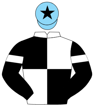 WHITE & BLACK QUARTERED, black sleeves, white armlet, light blue cap, black star                                                                      