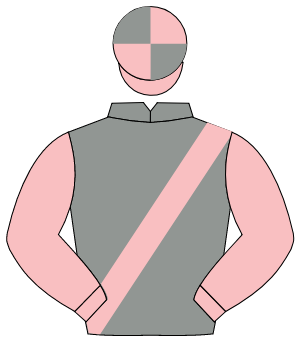 GREY, pink sash & sleeves, pink & grey quartered cap