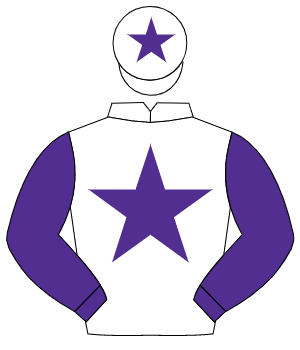 WHITE, purple star & sleeves, purple star on cap