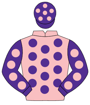PINK, purple spots, purple sleeves, pink spots, purple cap, pink spots