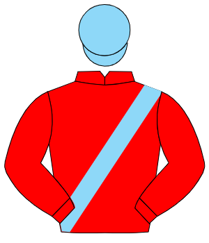 CHERRY, cornflower blue sash, cornflower blue cap