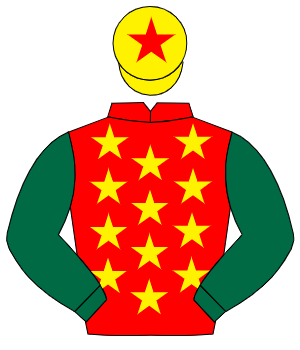 RED, yellow stars, dark green sleeves, yellow cap, red star