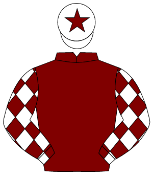 MAROON, white sleeves, maroon diamonds, white cap, maroon star