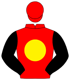 RED, yellow disc, black sleeves, red cap