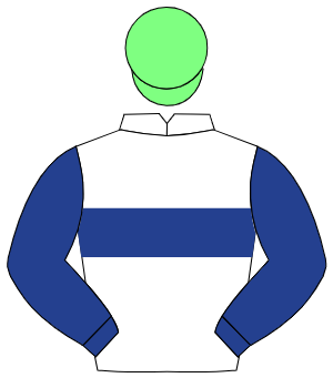 WHITE, dark blue hoop, dark blue sleeves, light green cap