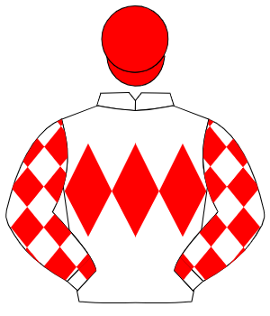 WHITE, red triple diamond, red diamonds on sleeves, red cap