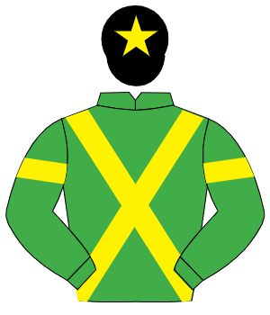 EMERALD GREEN, yellow cross sashes, yellow armlet, black cap, yellow star