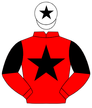 RED, black star, halved sleeves, white cap, black star