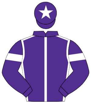 PURPLE, white seams, white armlet, white star on cap