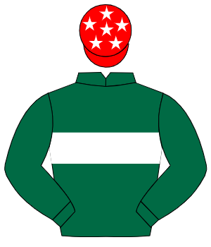 DARK GREEN, white hoop, dark green sleeves, red cap, white stars