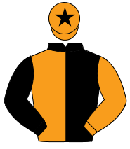 BLACK & ORANGE HALVED, sleeves reversed, orange cap, black star                                                                                       