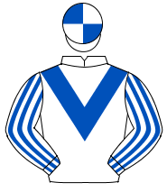 WHITE, royal blue chevron, striped sleeves, quartered cap                                                                                             