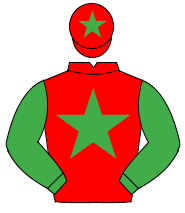 RED, emerald green star & sleeves, red cap, emerald green star                                                                                        