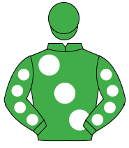 EMERALD GREEN, large white spots, white spots on sleeves, emerald green cap                                                                           