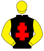 BLACK, red crusader cross, yellow sleeves & cap                                                                                                       