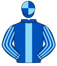 ROYAL BLUE, light blue panel, striped sleeves, quartered cap                                                                                          