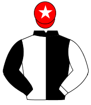 BLACK & WHITE HALVED, sleeves reversed, red cap, white star                                                                                           