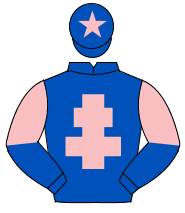 ROYAL BLUE, pink cross of lorraine, halved sleeves, royal blue cap, pink star                                                                         