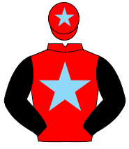 RED, light blue star, black sleeves, red cap, light blue star                                                                                         