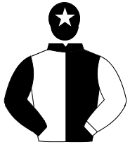 BLACK & WHITE HALVED, sleeves reversed, white star on cap                                                                                             