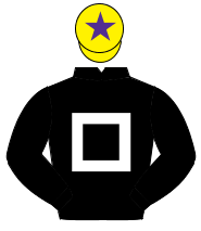 BLACK, white hollow box, yellow cap, purple star                                                                                                      