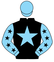 BLACK, light blue star, light blue sleeves, black stars, light blue cap                                                                               
