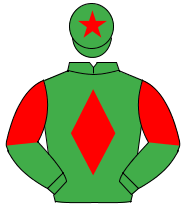 EMERALD GREEN, red diamond, halved sleeves, red star on cap                                                                                           