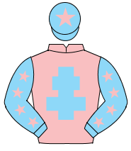PINK, light blue cross of lorraine, light blue sleeves, pink stars, light blue cap, pink star                                                         