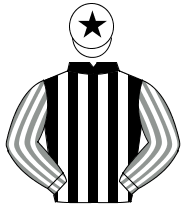 BLACK & WHITE STRIPES, grey & white striped sleeves, white cap, black star                                                                            
