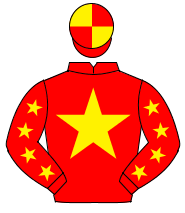 RED, yellow star, yellow stars on sleeves, quartered cap                                                                                              