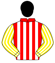 RED & WHITE STRIPES, yellow & white striped sleeves, black cap                                                                                        