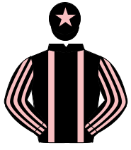 BLACK, pink braces, striped sleeves, pink star on cap