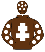 BROWN, white cross of lorraine, white spots on sleeves, brown cap, white spots                                                                        