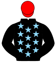 BLACK, light blue stars, black sleeves, red cap                                                                                                       