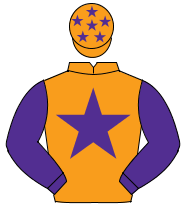 ORANGE, purple star & sleeves, purple stars on cap                                                                                                    