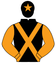 BLACK, orange cross sashes & sleeves, orange star on cap                                                                                              