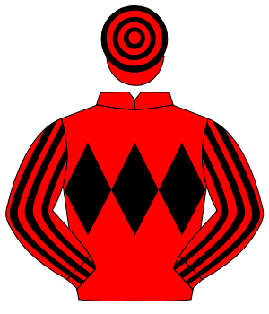RED, black triple diamond, striped sleeves, hooped cap                                                                                                