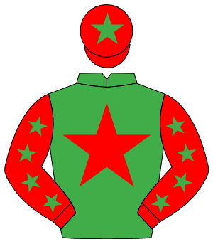 EMERALD GREEN, red star, red sleeves, emerald green stars, red cap, emerald green star                                                                