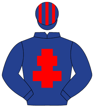 DARK BLUE, red cross of lorraine, striped cap
