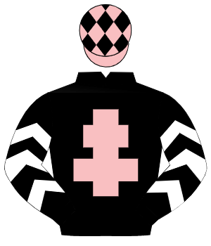 BLACK, pink cross of lorraine, black sleeves, white chevrons, pink cap, black diamonds                                                                