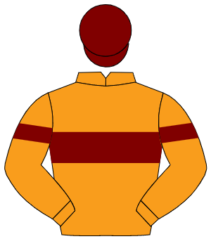 SAFFRON, maroon hoop, maroon armlet, maroon cap