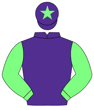 PURPLE, light green sleeves, purple cap, light green star