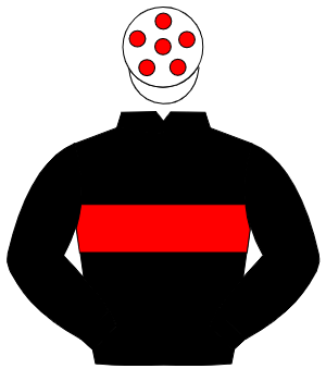BLACK, red hoop, black sleeves, white cap, red spots