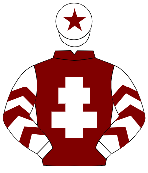 MAROON, white cross of lorraine, white sleeves, maroon chevrons, white cap, maroon star